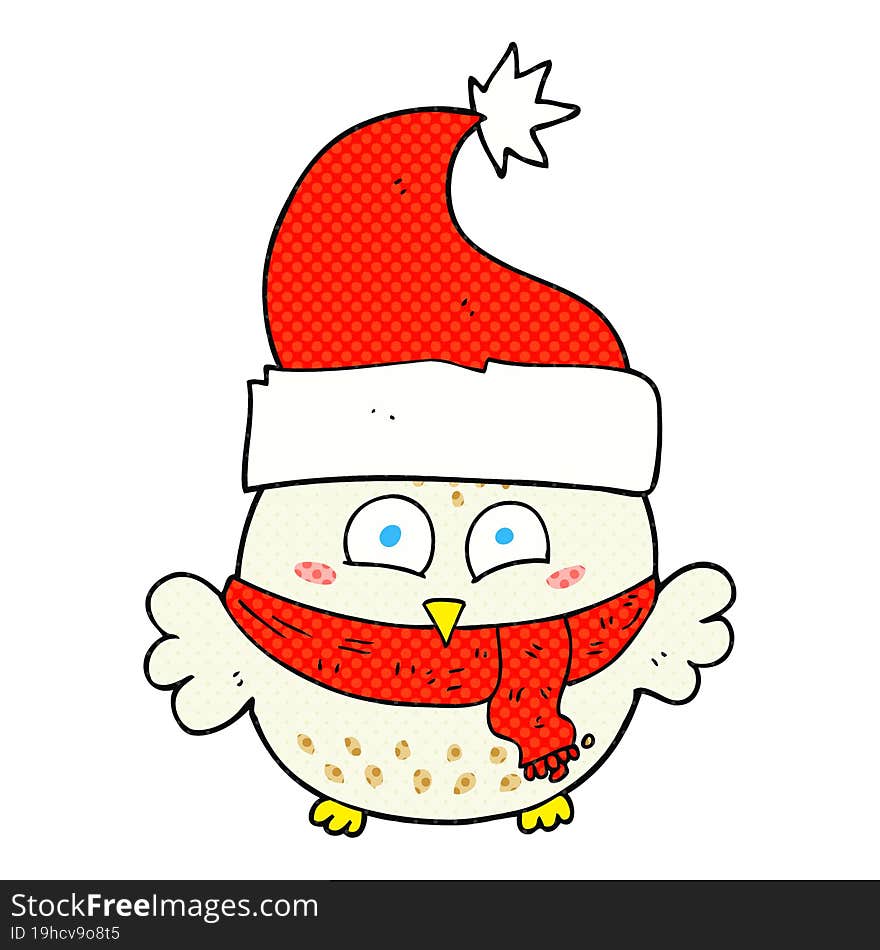 Cartoon Owl Wearing Christmas Hat