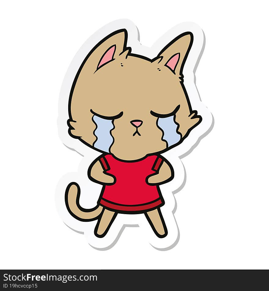 Sticker Of A Crying Cartoon Cat