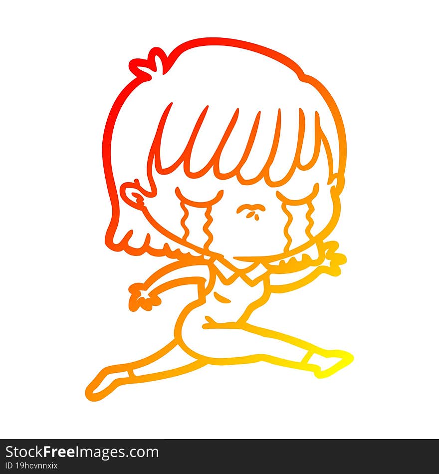 warm gradient line drawing of a cartoon woman crying