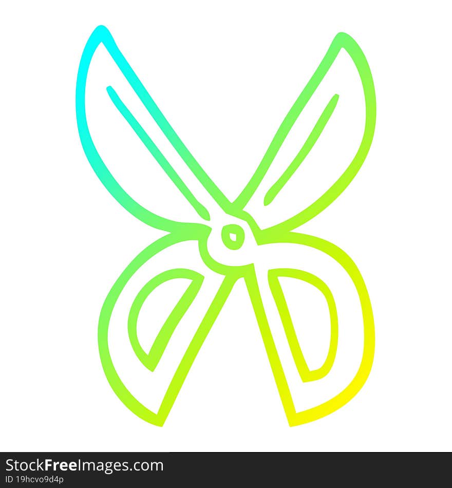 cold gradient line drawing of a cartoon scissors