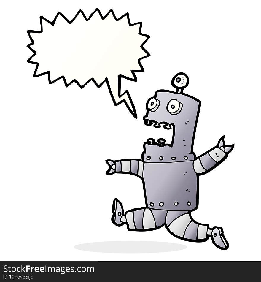 cartoon terrified robot with speech bubble