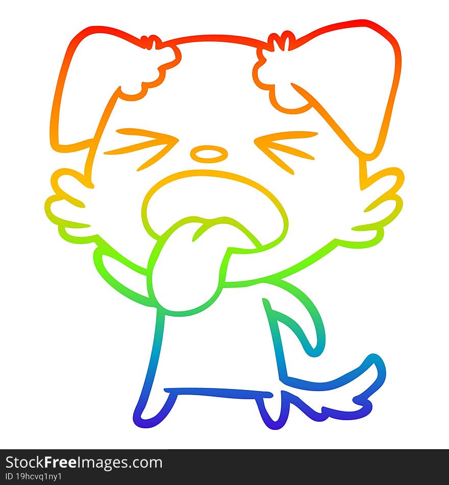 rainbow gradient line drawing of a cartoon disgusted dog