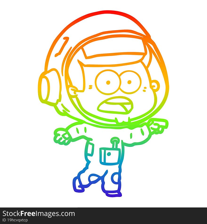 rainbow gradient line drawing cartoon surprised astronaut