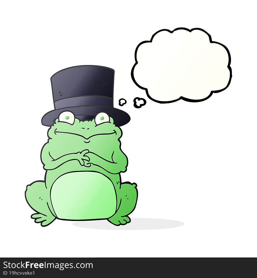 freehand drawn thought bubble cartoon frog in top hat