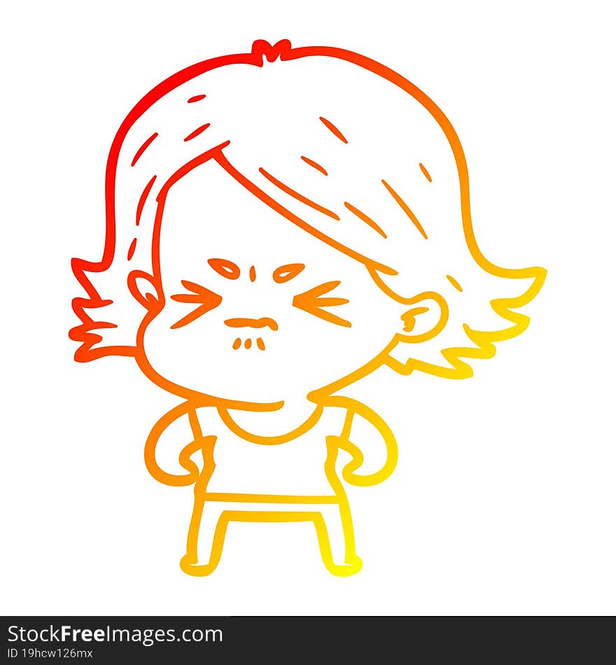 warm gradient line drawing of a cartoon angry girl