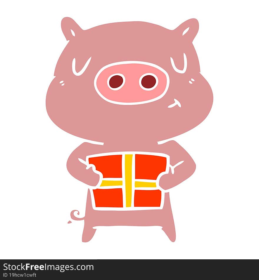 Flat Color Style Cartoon Christmas Pig