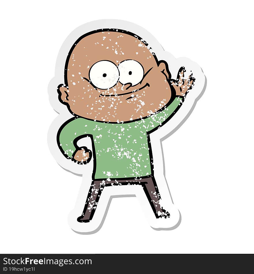 distressed sticker of a cartoon bald man staring