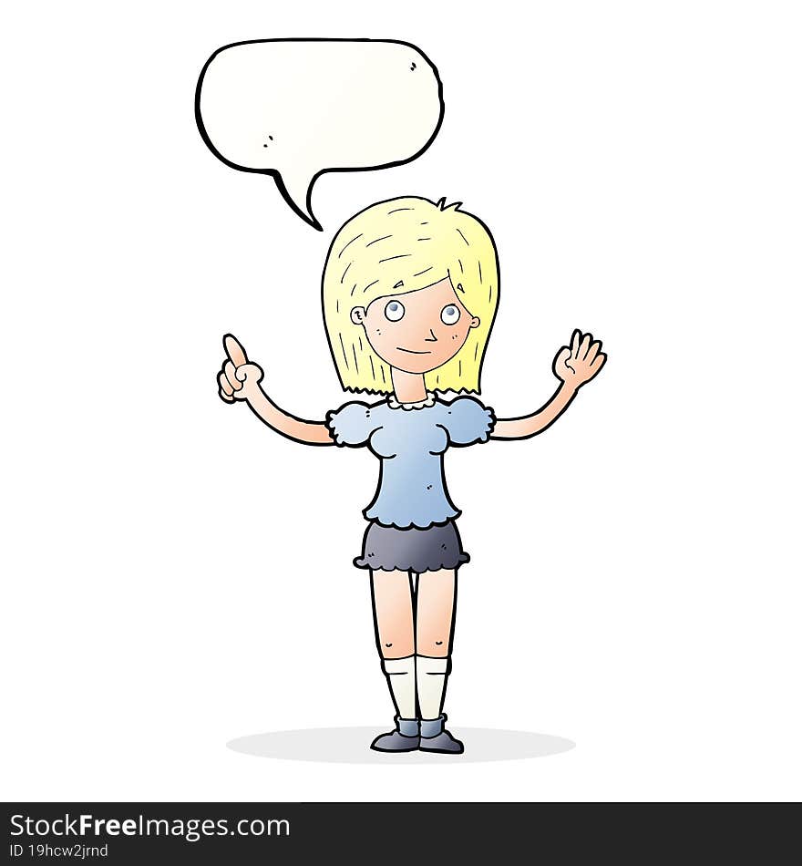 Cartoon Woman Explaining Idea With Speech Bubble