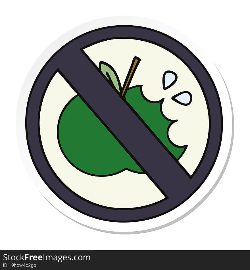 sticker of a cute cartoon no eating sign