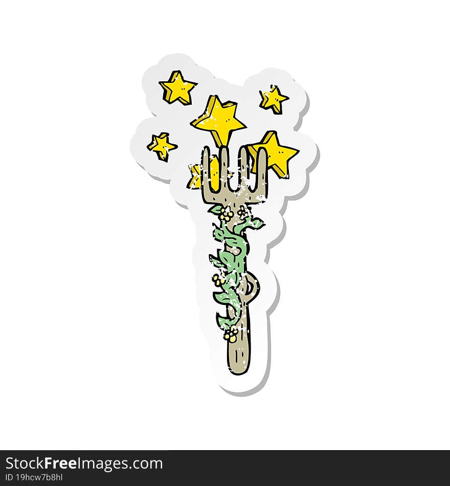 retro distressed sticker of a cartoon ornate wooden fork