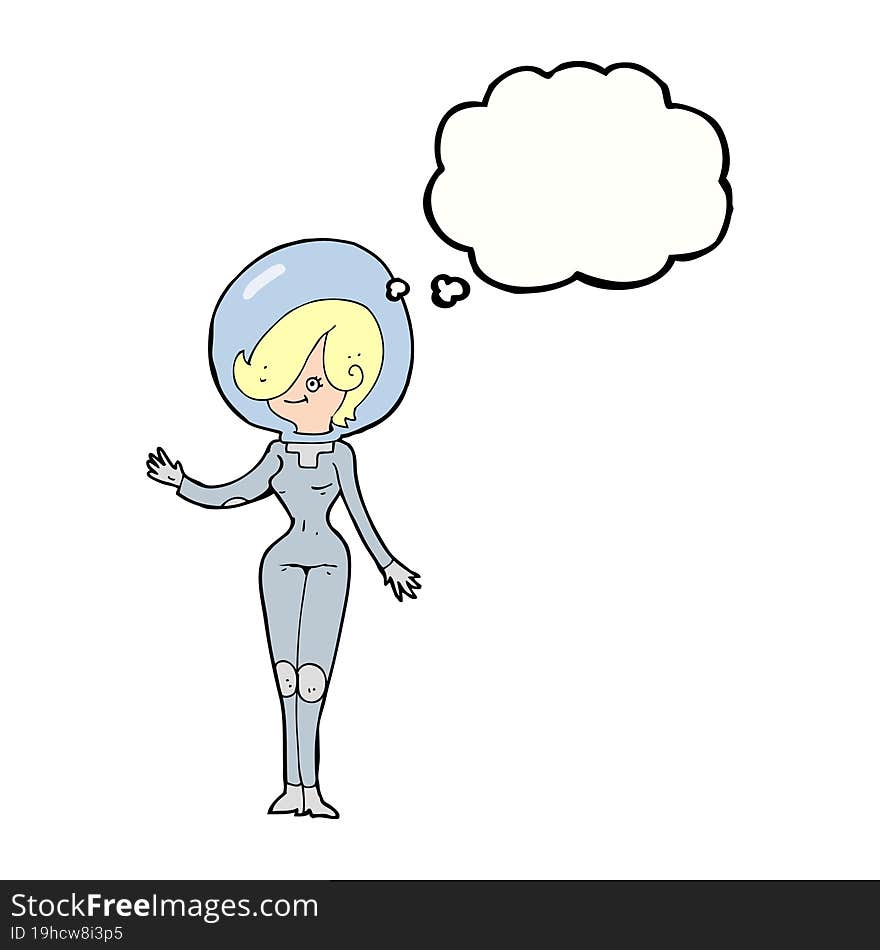 Cartoon Space Woman With Thought Bubble