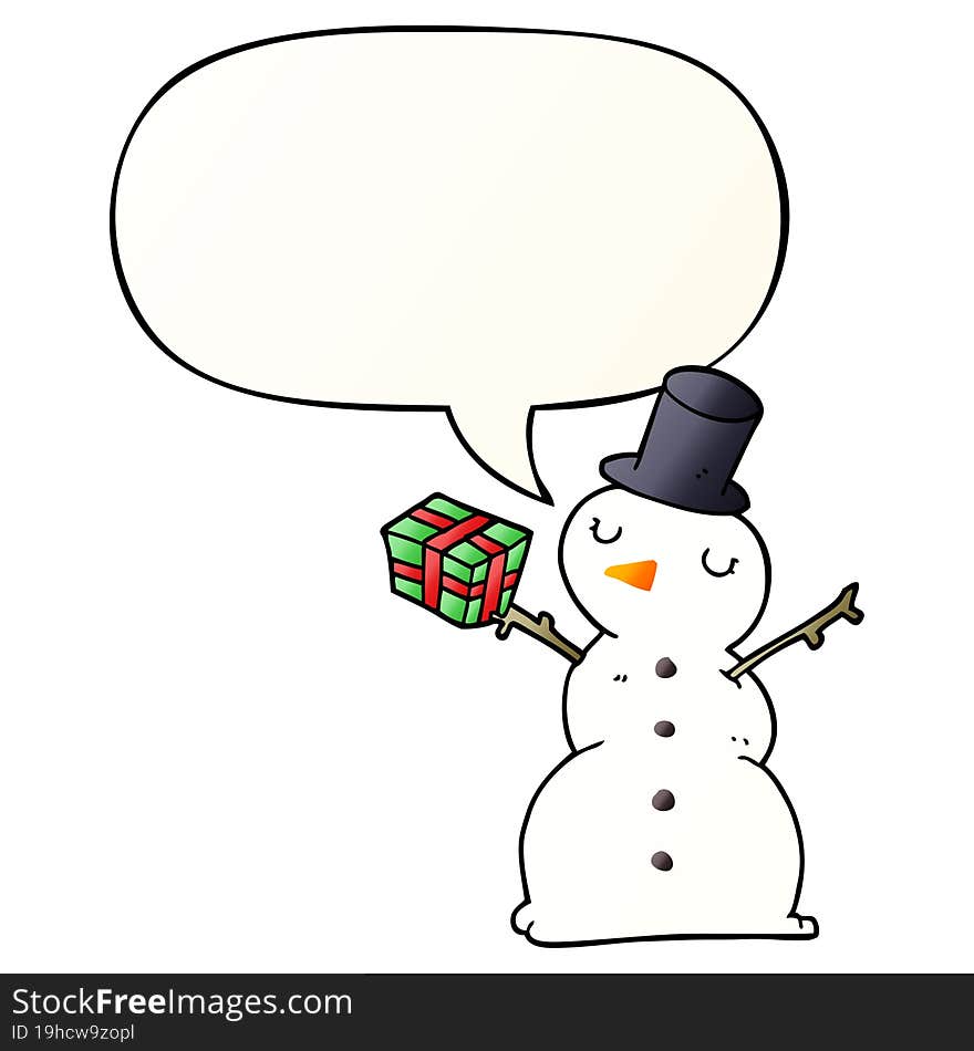 cartoon snowman and speech bubble in smooth gradient style