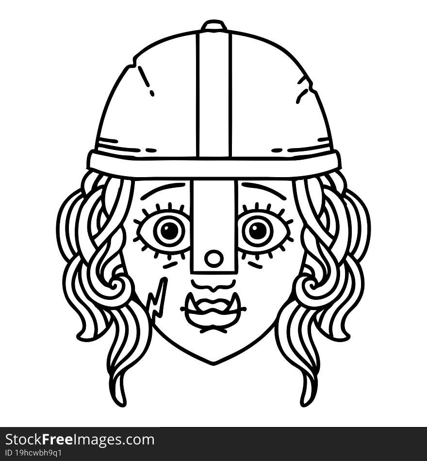 Black and White Tattoo linework Style orc fighter character face. Black and White Tattoo linework Style orc fighter character face