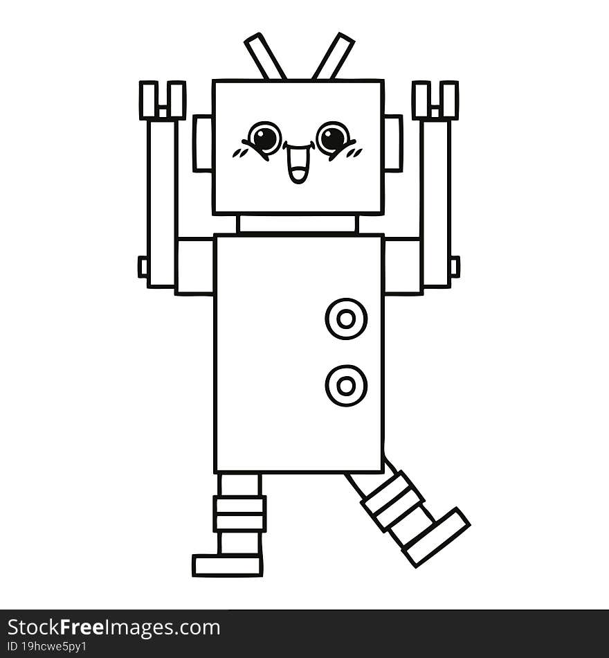 line drawing cartoon of a happy robot