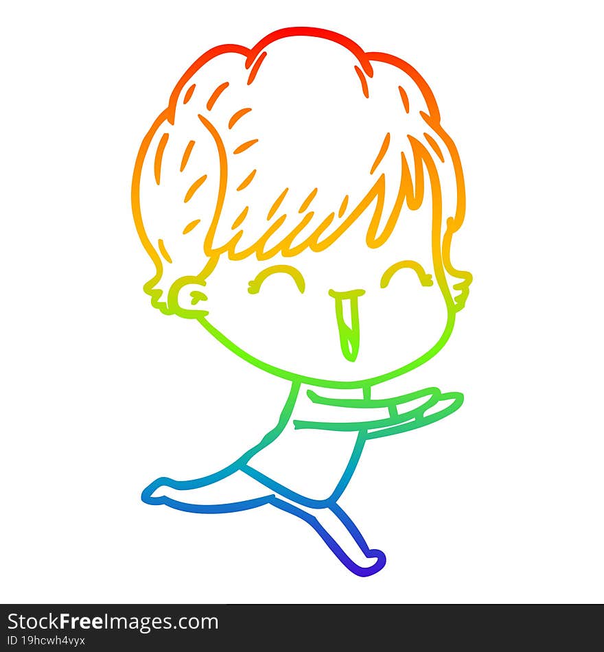 rainbow gradient line drawing of a cartoon laughing woman