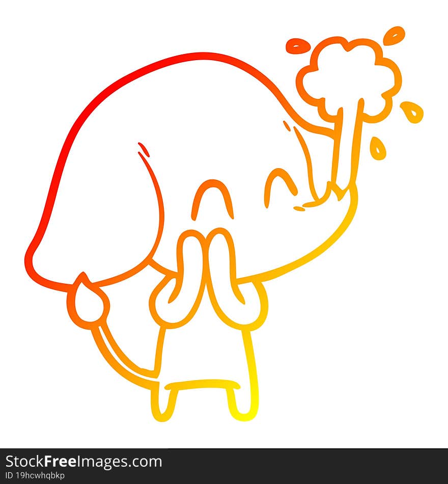 warm gradient line drawing cute cartoon elephant spouting water