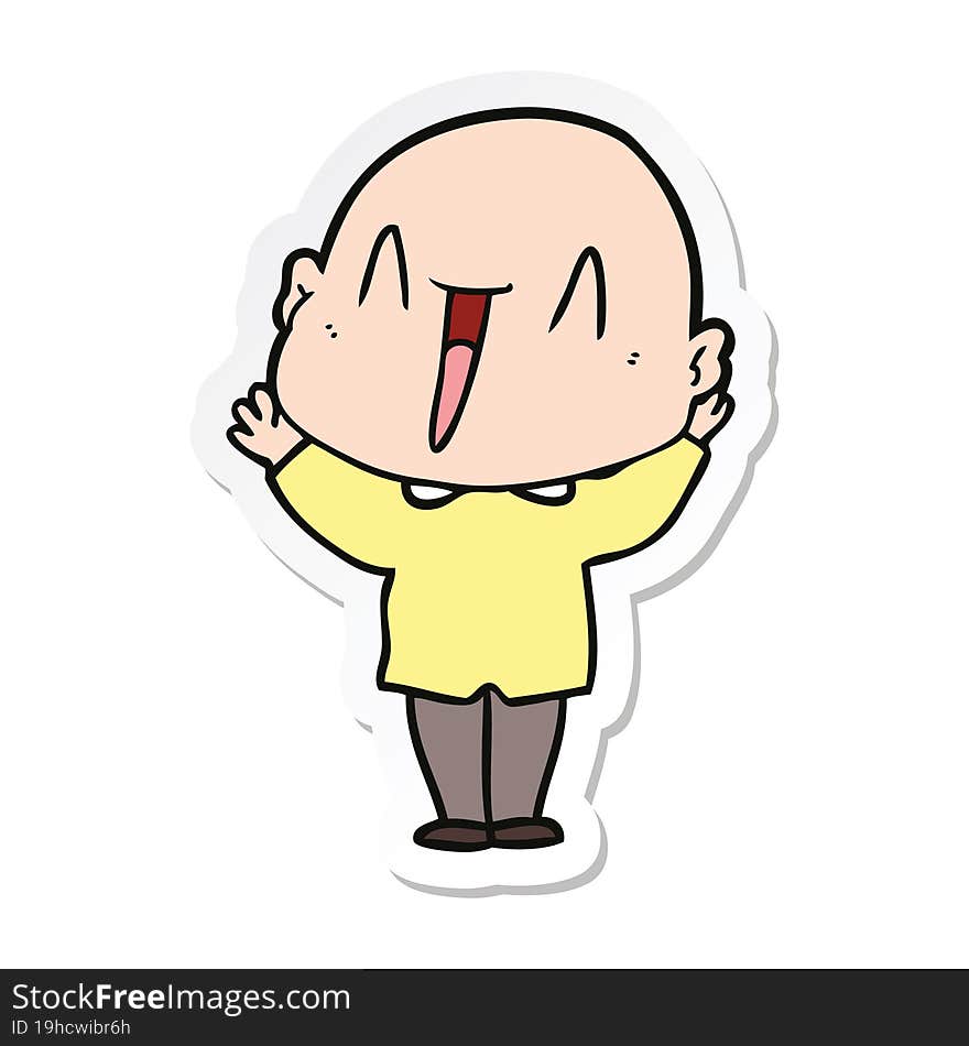 sticker of a happy cartoon bald man