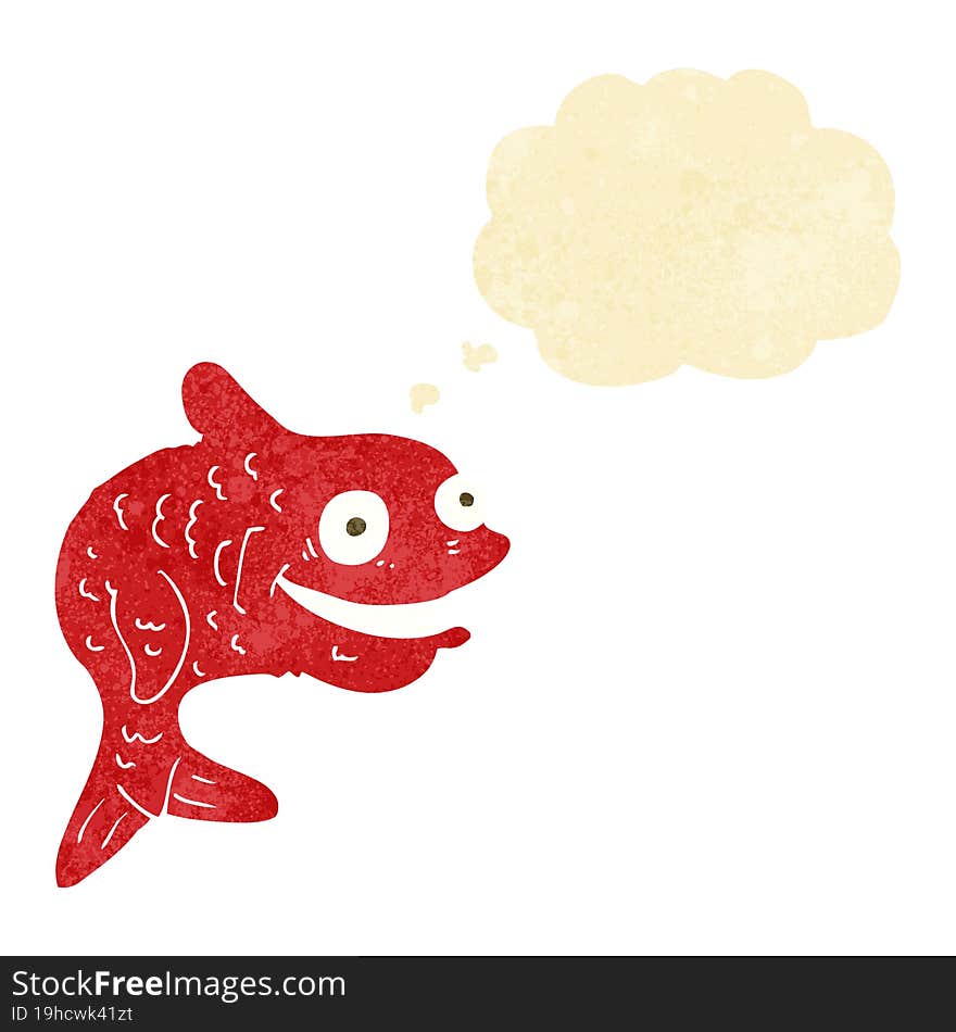 cartoon happy fish with thought bubble