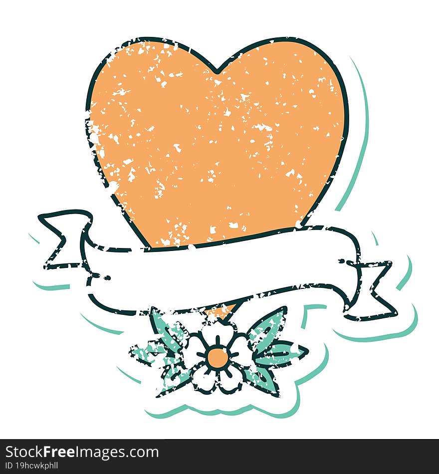 Distressed Sticker Tattoo Style Icon Of A Heart And Banner