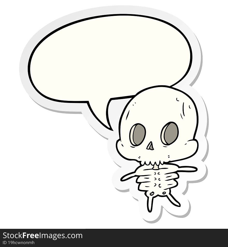 cute cartoon skeleton with speech bubble sticker