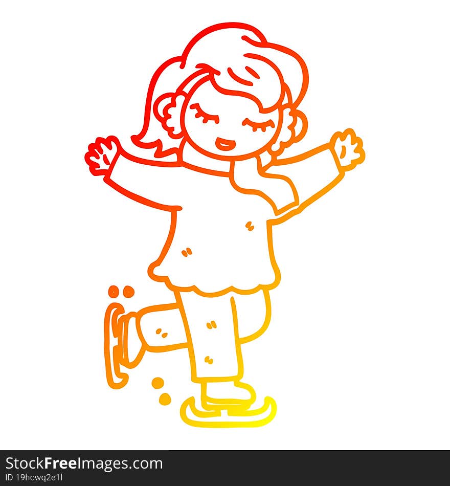 warm gradient line drawing cartoon girl ice skating