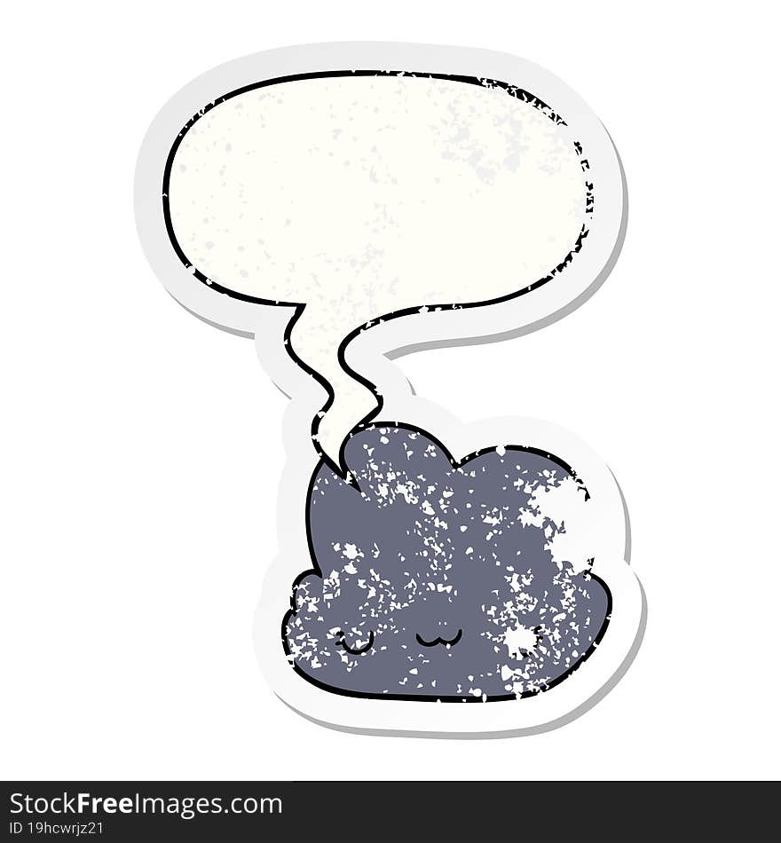 cute cartoon cloud and speech bubble distressed sticker