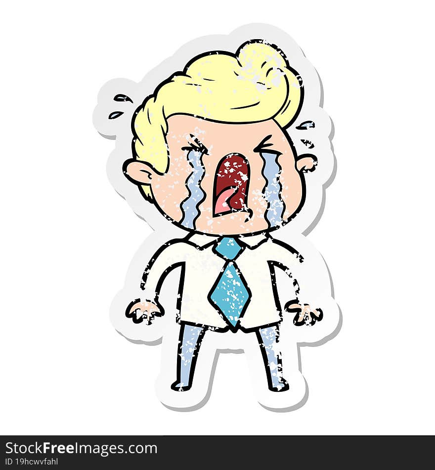 distressed sticker of a cartoon crying man