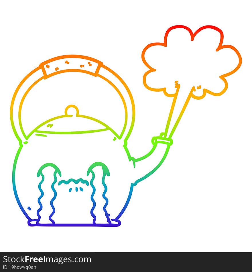 rainbow gradient line drawing of a cartoon boiling kettle