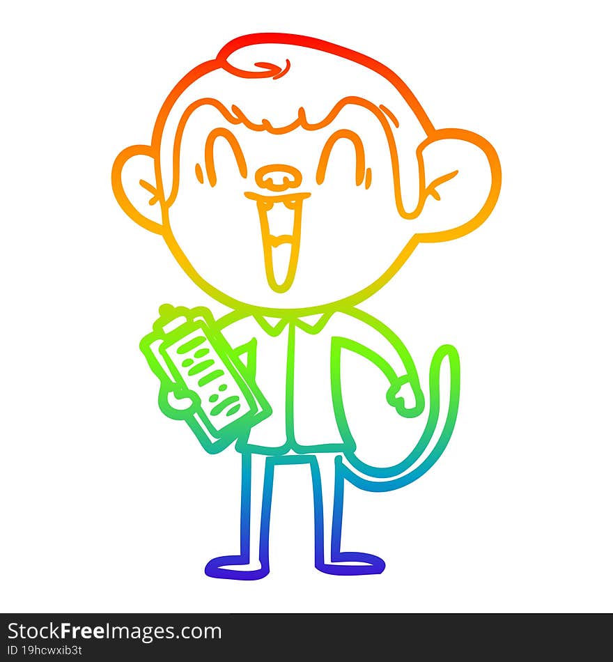 rainbow gradient line drawing of a cartoon laughing monkey