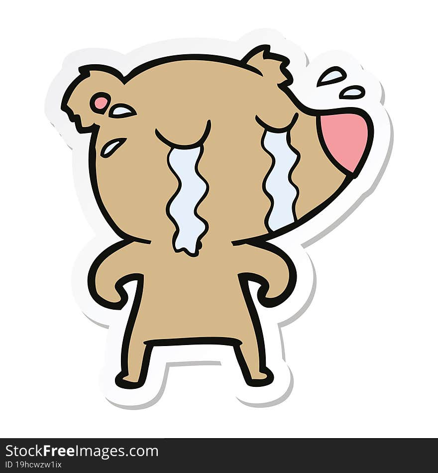 Sticker Of A Cartoon Crying Bear