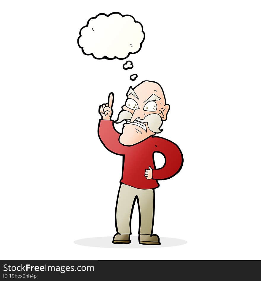 cartoon old man laying down rules with thought bubble