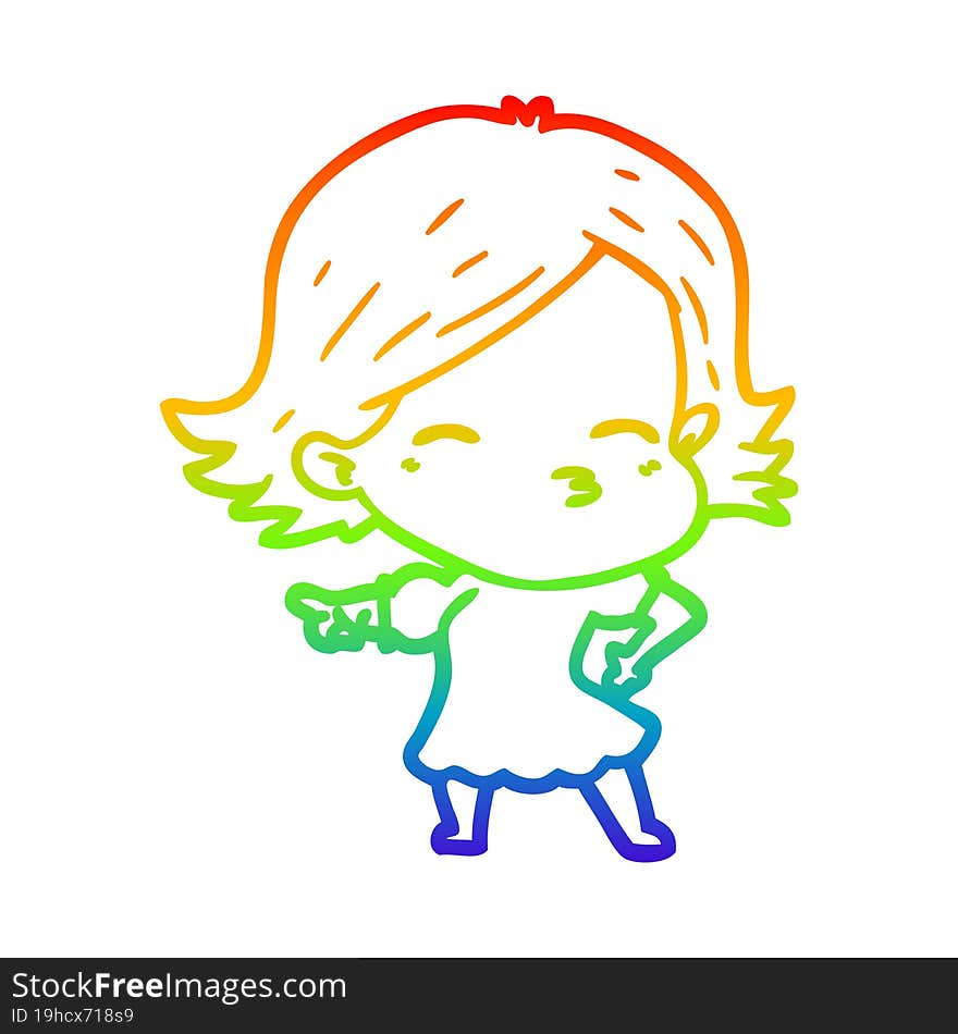 rainbow gradient line drawing cartoon woman pointing