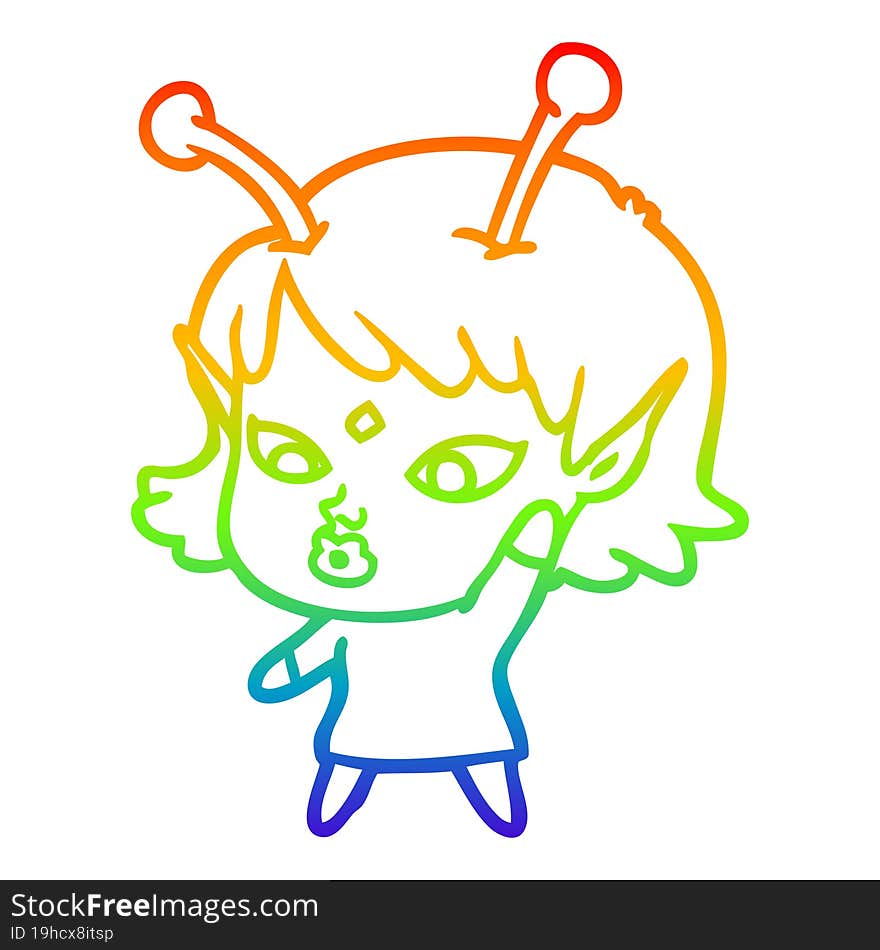 rainbow gradient line drawing pretty cartoon alien girl