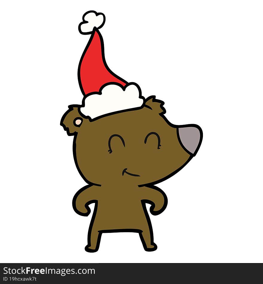 female bear line drawing of a wearing santa hat