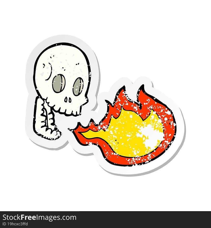 Retro Distressed Sticker Of A Cartoon Fire Breathing Skull