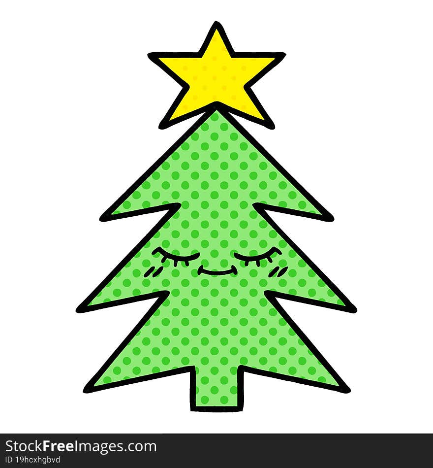 comic book style cartoon of a christmas tree