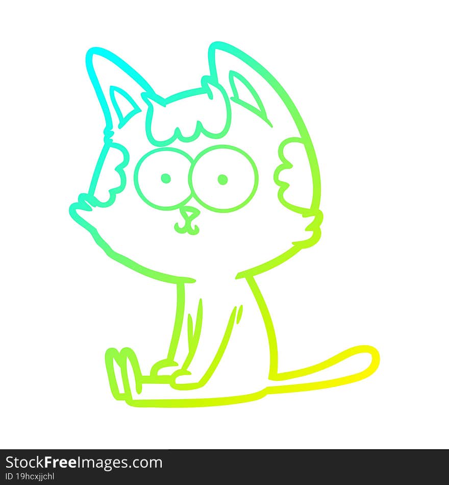 cold gradient line drawing of a happy cartoon cat