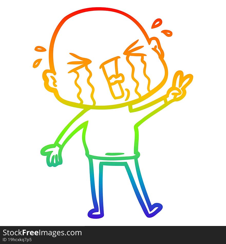 rainbow gradient line drawing cartoon crying bald man