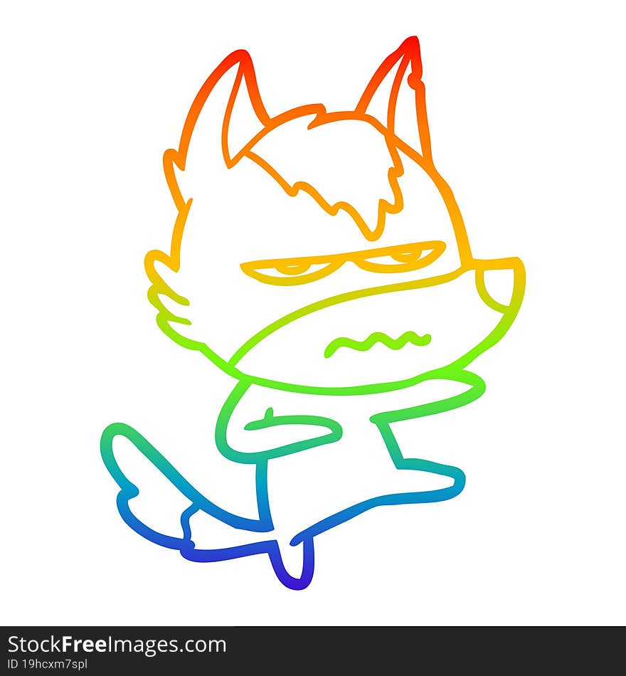 rainbow gradient line drawing cartoon annoyed wolf