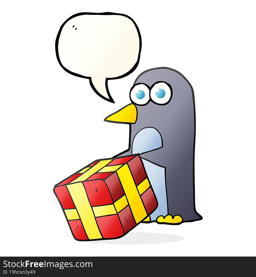 Speech Bubble Cartoon Penguin With Christmas Present