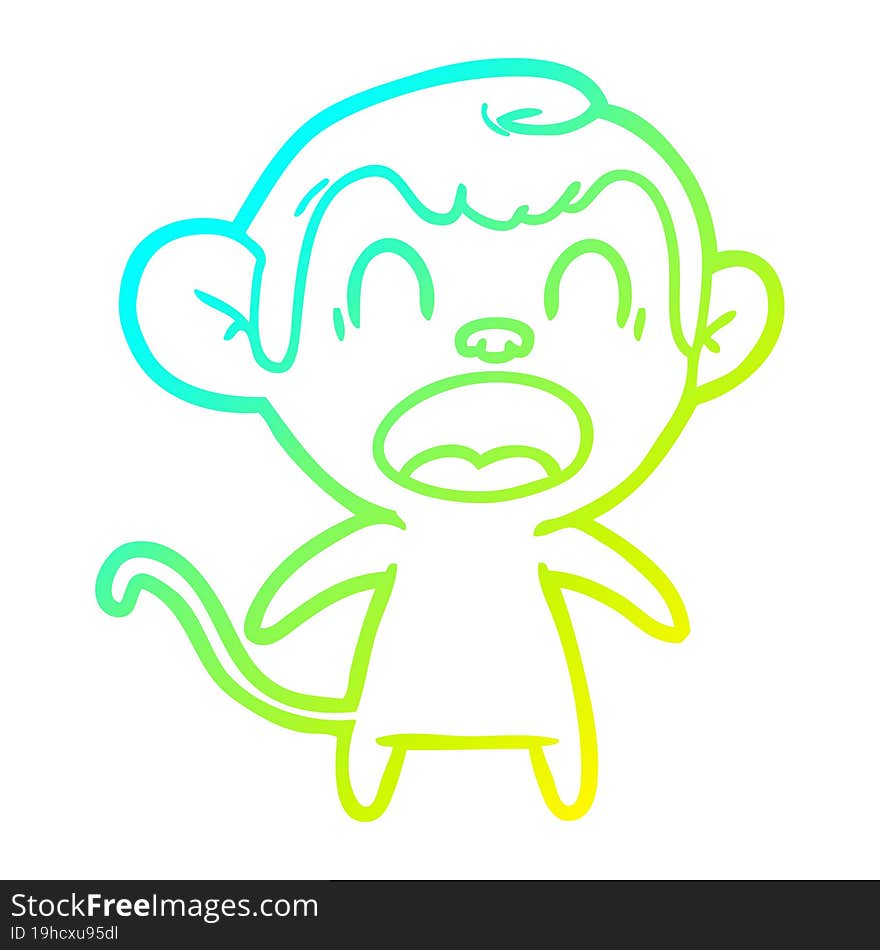 cold gradient line drawing shouting cartoon monkey