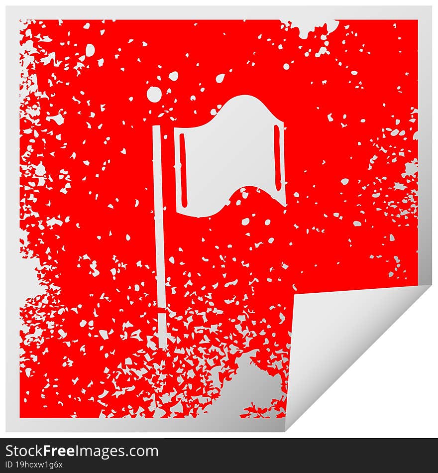 distressed square peeling sticker symbol of a red flag