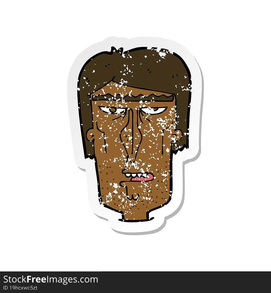 retro distressed sticker of a cartoon angry face