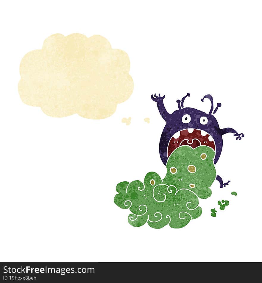 cartoon gross monster being sick with thought bubble