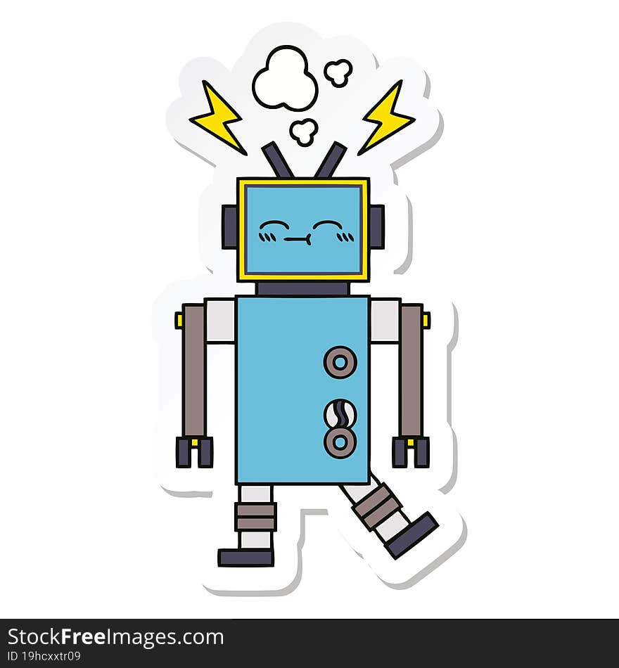 Sticker Of A Cute Cartoon Robot