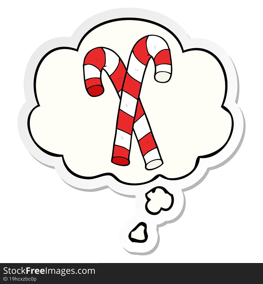 Cartoon Candy Canes And Thought Bubble As A Printed Sticker