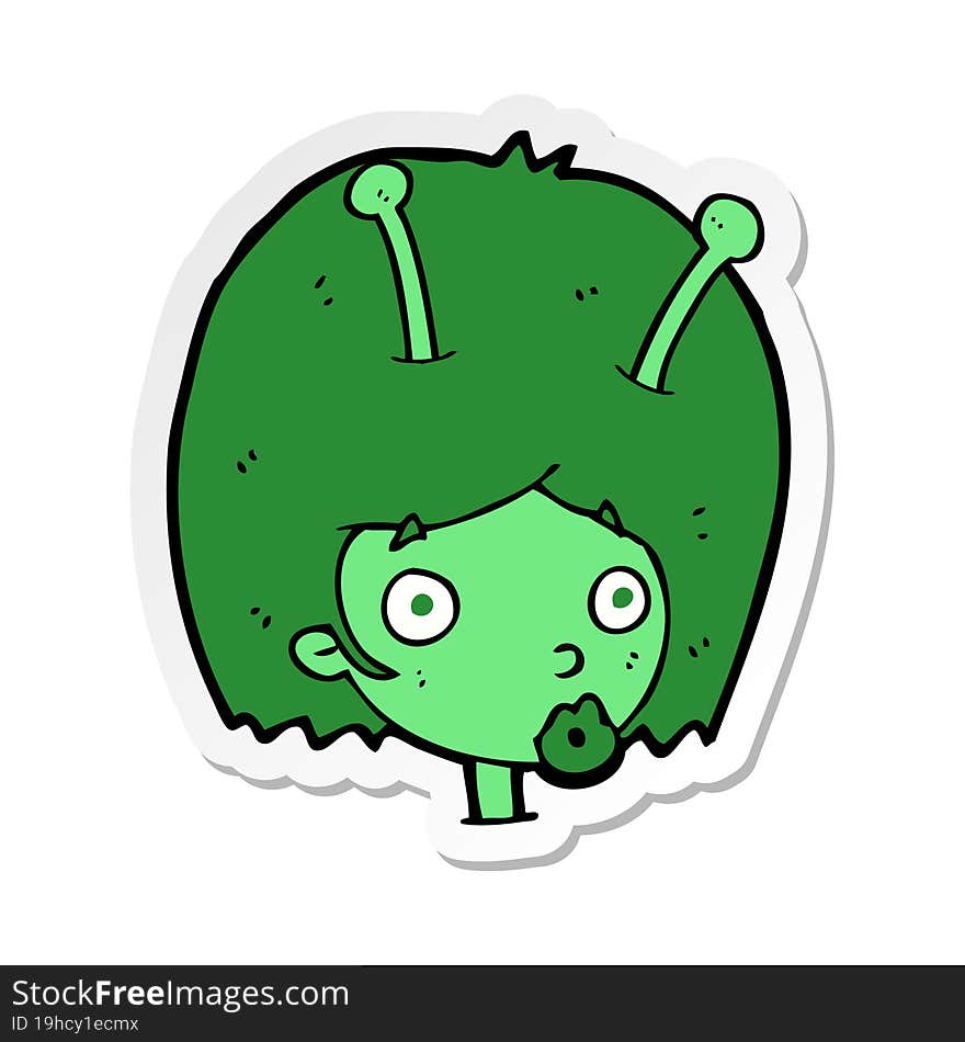 Sticker Of A Cartoon Alien Girl