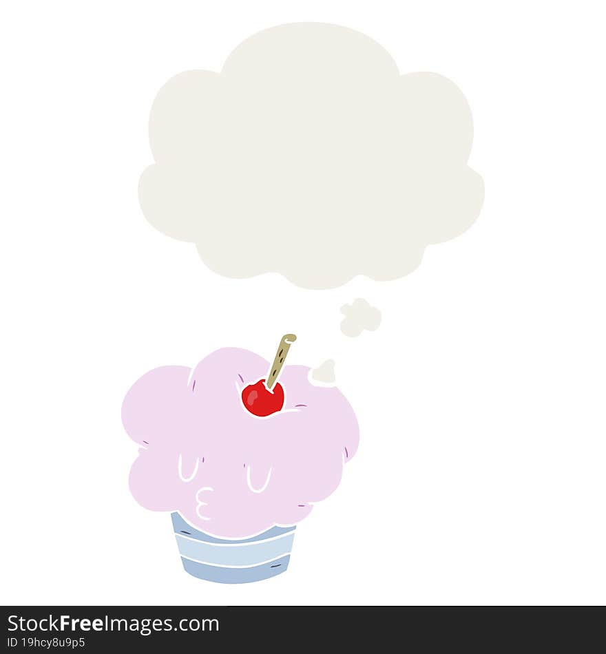 cartoon cupcake with thought bubble in retro style