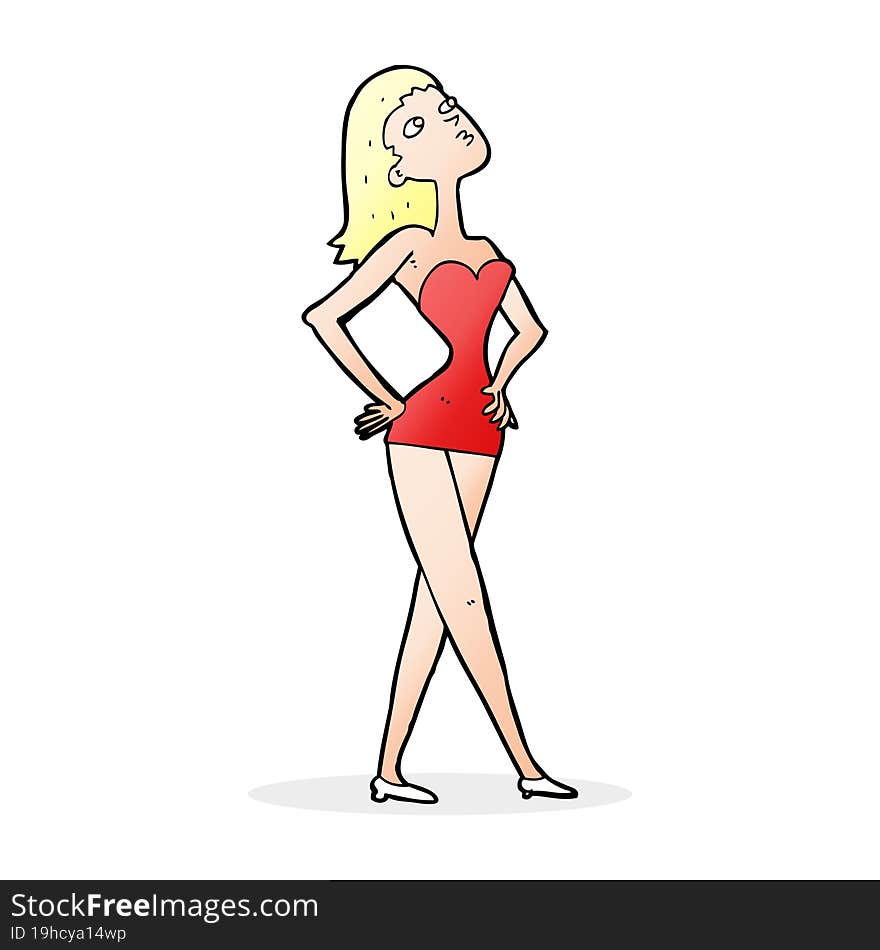 cartoon woman in party dress