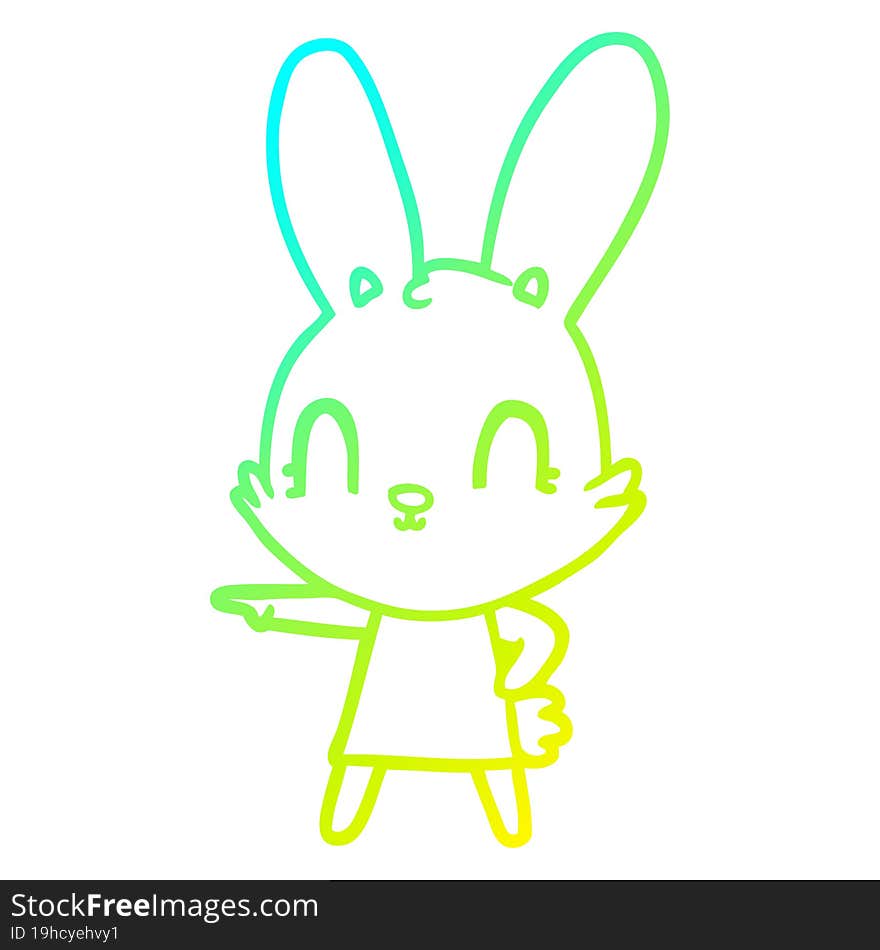 Cold Gradient Line Drawing Cute Cartoon Rabbit In Dress